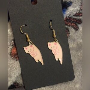 Handmade pink cat earrings